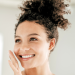 smiling woman with clear skin