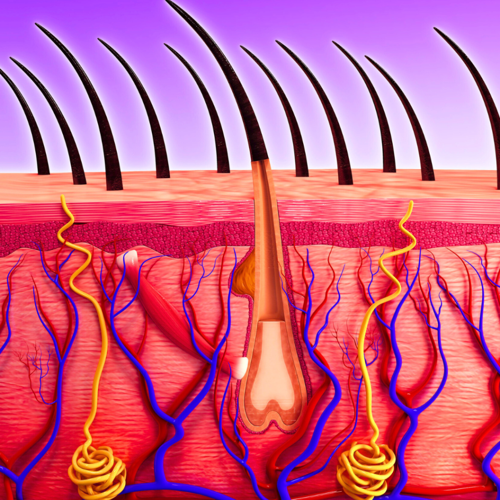 diagram of blood vessels and lymphatics in the scalp