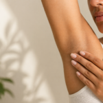Close-up of a woman’s underarm with smooth, even skin tone, illustrating improvement in underarm hyperpigmentation